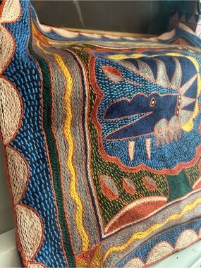 Kaross Savuka Hand Embroidered Crocodile Cushion Cover African Folk Art